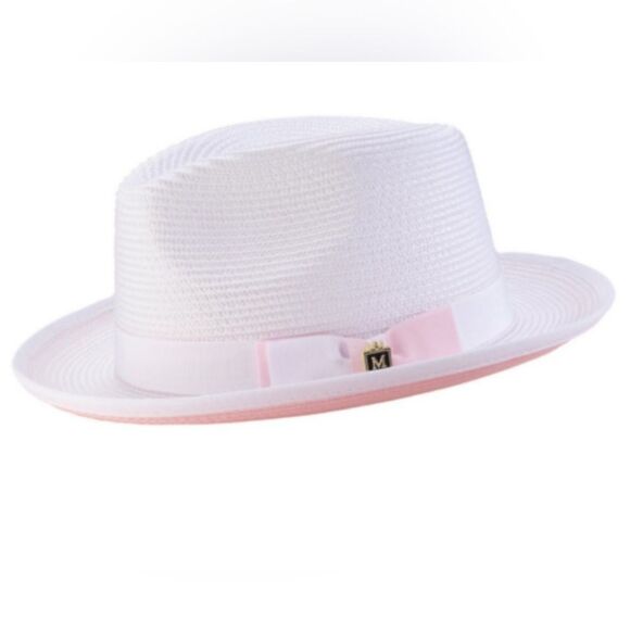 MONTIQUE MEN'S WHITE /PINK BOTTOM BRAIDED STINGY BRIM PINCH FEDORA HAT H85. - Picture 1 of 1